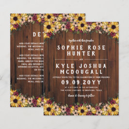 Lámina Rústico Girasol Grano De Madera 2 En 1 Boda Presup