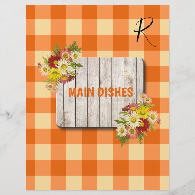 Lámina Rústico naranja gingham organizador de la receta (Anverso)