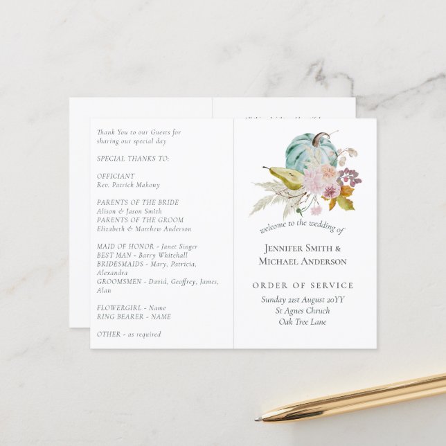 Lámina Rústico otoño caída calabazas higos flores Boda (Anverso/Reverso In Situ)