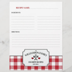 Lámina Rústico País Cocina Familia Receta Binder Insertar