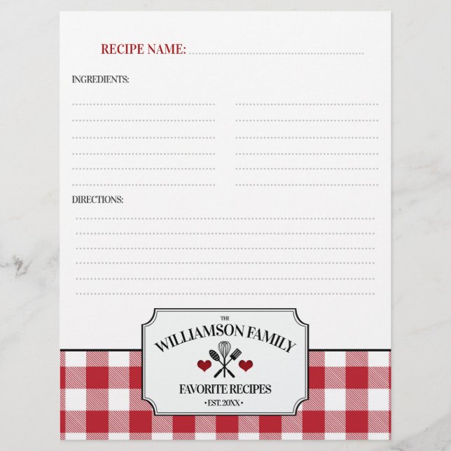 Lámina Rústico País Cocina Familia Receta Binder Insertar (Anverso)