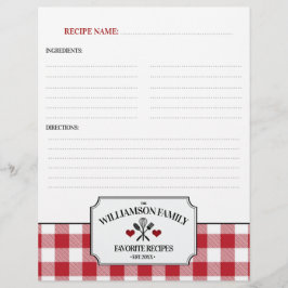 Lámina Rústico País Cocina Familia Receta Binder Insertar