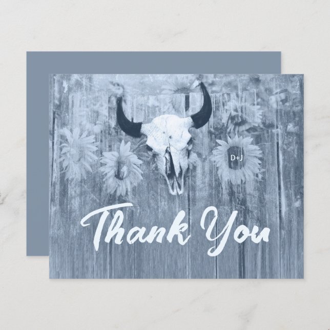 Lámina Rústico y agitado Blue Sunflowers Bull Skull Presu (Anverso / Reverso)