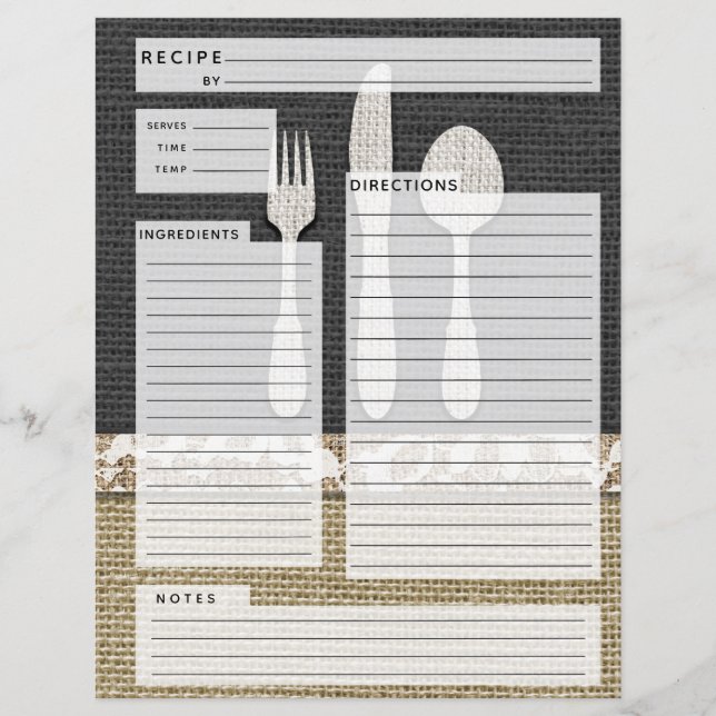 Lámina Rustlic Country Burlap Receta Insertar (Anverso)
