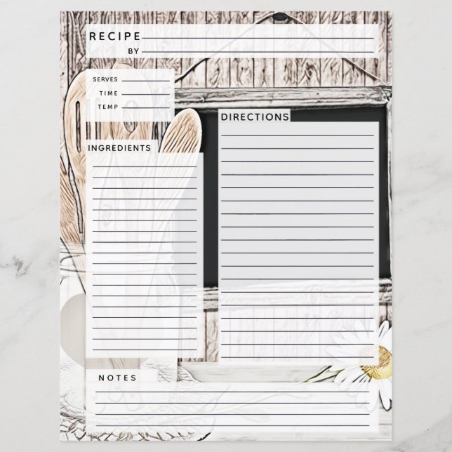 Lámina Rustlic Country Burlap Receta Insertar (Anverso)