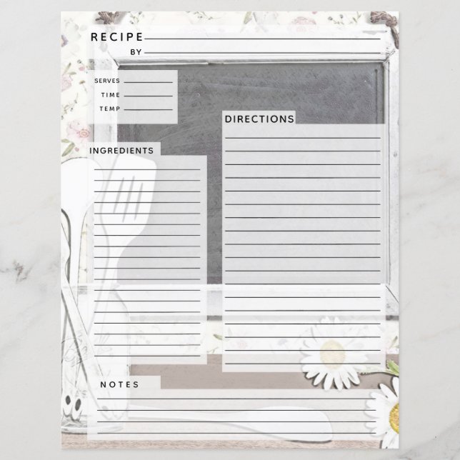 Lámina Rustlic Country Burlap Receta Insertar (Anverso)