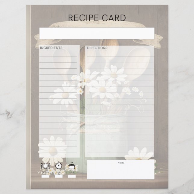 Lámina Rustlic Country Recipe Insertar (Anverso)