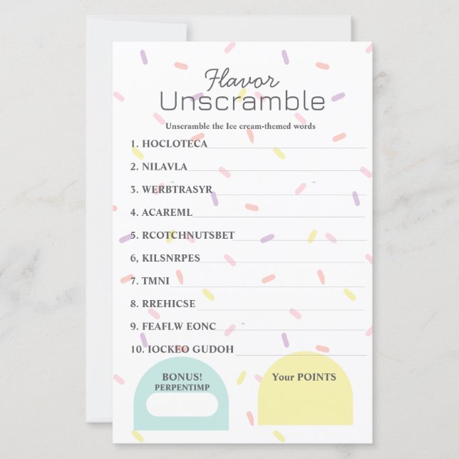 Lámina Sabor Frenzy Word Scramble Juego (Anverso)