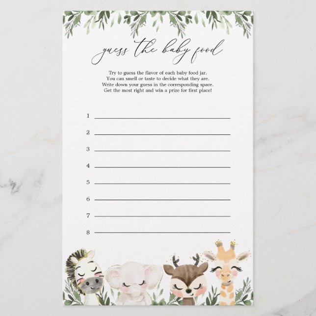 Lámina Safari Animal Baby Shower imagina el juego de la c (Anverso)