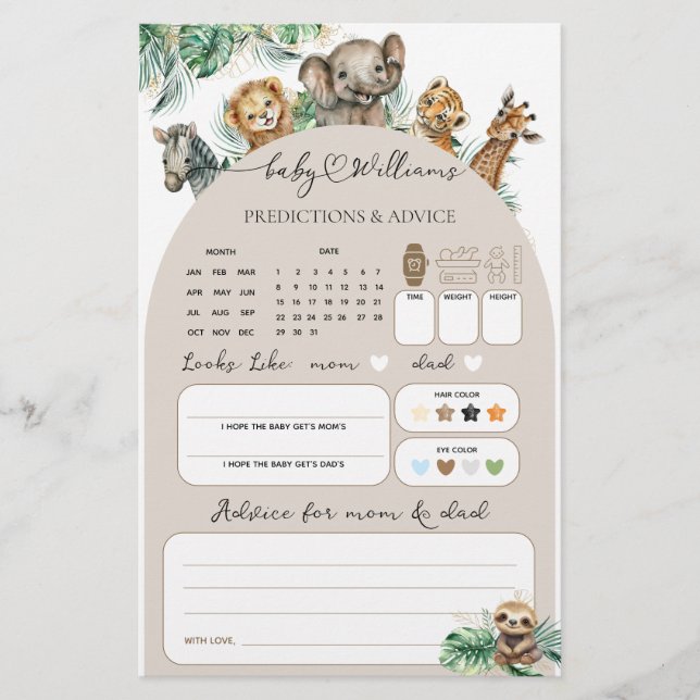 Lámina Safari Animal Jungle Juego moderno para bebés (Anverso)