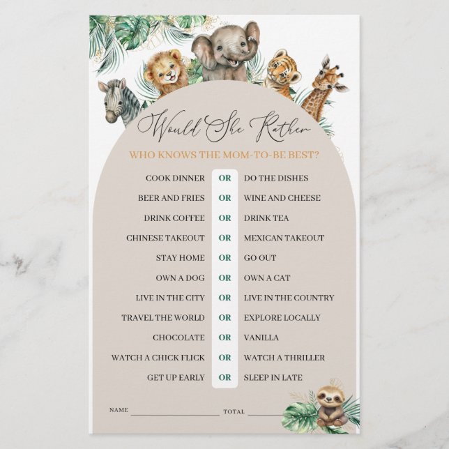 Lámina Safari Animal Jungle Moderne Prefiere Jugar (Anverso)