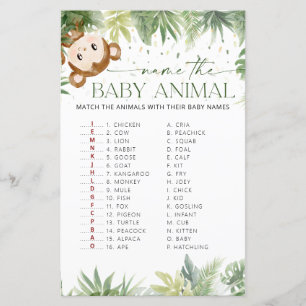 Lámina Safari Animales Baby Shower nombran animal bebé