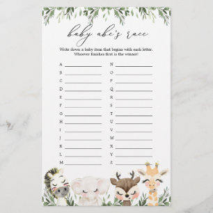 Lámina Safari Animals Juego de Raza de Baby Shower ABC