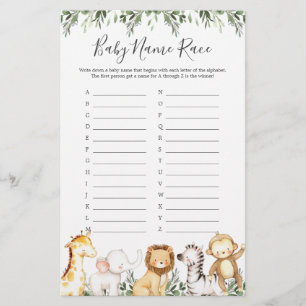 Lámina Safari Animals Juego de Raza de Nombre de Baby Sho