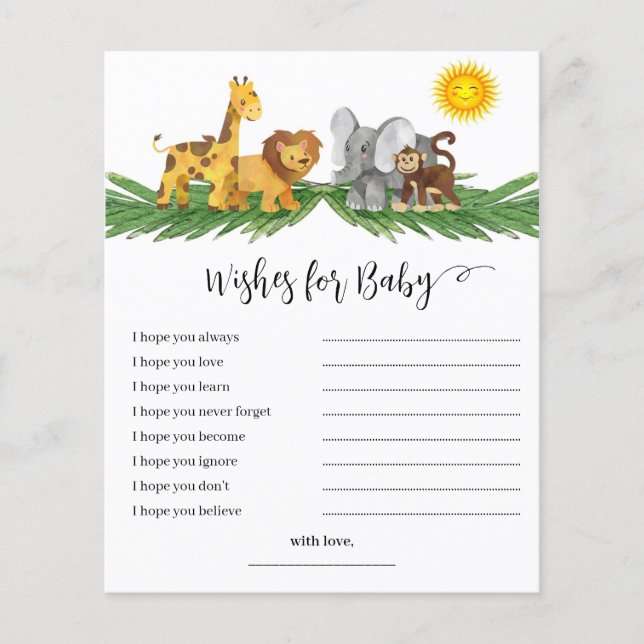 Lámina Safari Animals Wishes for Baby Shower Game (Anverso)