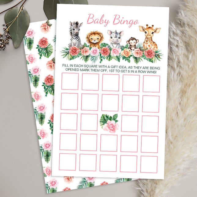 Lámina Safari Baby Shower Bingo Game Card - Jungla Animal (Baby Bingo Game Card)