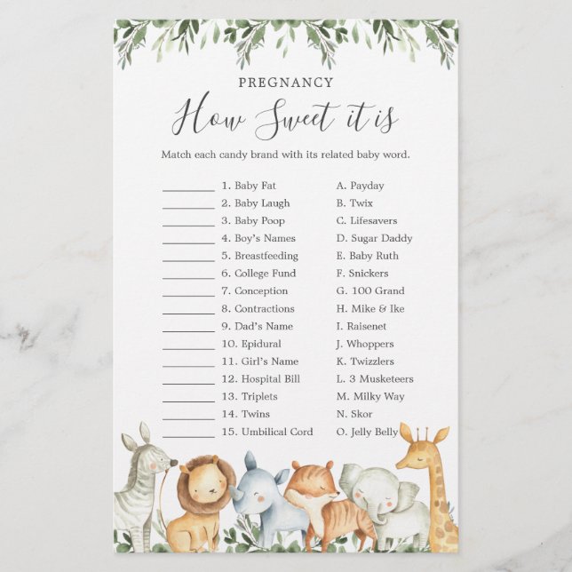 Lámina Safari Baby Shower Embarazo Qué Dulce Es El Juego (Anverso)