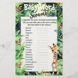 Lámina Safari Baby Shower Word Scramble Giraffe Green
