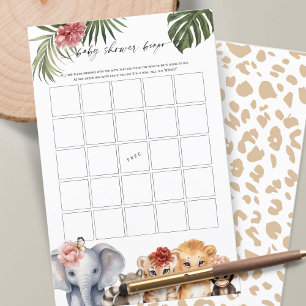 Lámina Safari Cute Animales Bebé Chica Ducha Bingo