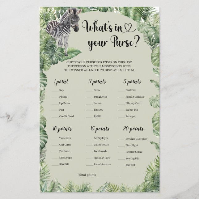 Lámina Safari de la jungla tropical ¿qué hay en tu bolsil (Anverso)