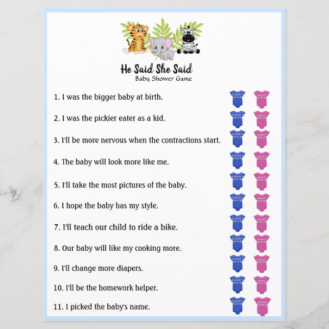 Lámina Safari Jungle Animal Baby Shower Dijo Que Ella Dij (Anverso)