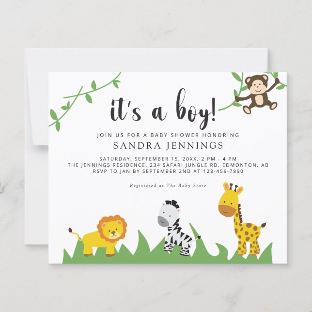 Lámina Safari presupuesto Baby Shower Jungle Animals Boy  (Anverso)