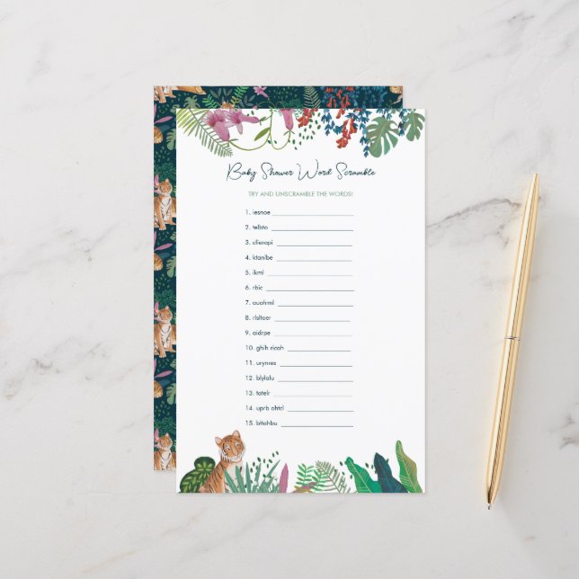 Lámina Safari Tiger Rompecabezas de Palabras Juego de Bab (Anverso/Reverso In Situ)