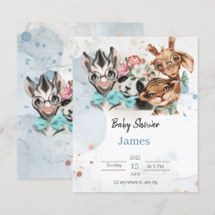 Lámina Safari Wildone baby ducha invitación azul