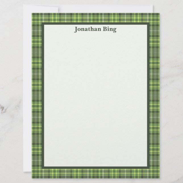 Lámina Sage and Olive Plaid Stationery Paper (Anverso)