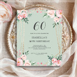 Lámina Sage Floral 60th Budget Birthday Invitation<br><div class="desc">¿Buscas una invitación asequible y encantadora para tu próxima fiesta de cumpleaños número 60? ¡No hay más que ver nuestra sabia invitación al papel floral! Con un bonito diseño con delicadas flores rosas sobre un fondo verde sabio y un elegante tipo de letra, esta invitación al personalizable le dará el...</div>