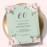 Lámina Sage Floral 60th Budget Birthday Invitation<br><div class="desc">¿Buscas una invitación asequible y encantadora para tu próxima fiesta de cumpleaños número 60? ¡No hay más que ver nuestra sabia invitación al papel floral! Con un bonito diseño con delicadas flores rosas sobre un fondo verde sabio y un elegante tipo de letra, esta invitación al personalizable le dará el...</div>
