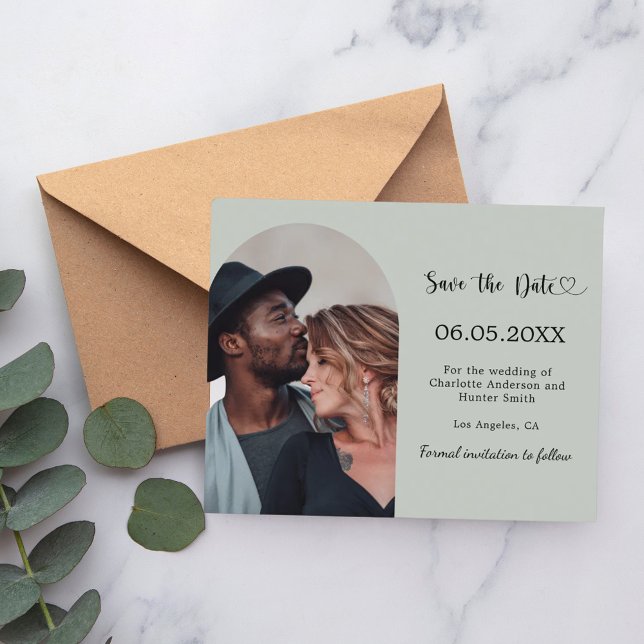 Lámina Sage green arch photo wedding Save the Date card (Subido por el creador)