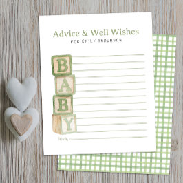 Lámina Sage Green Baby Blocks Advice & Well Wishes Card
