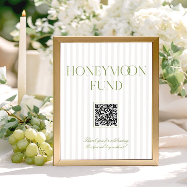 Lámina Sage Green & Beige Honeymoon Fund QR Code Sign (Sage Green & Beige Honeymoon Fund QR Code Sign)