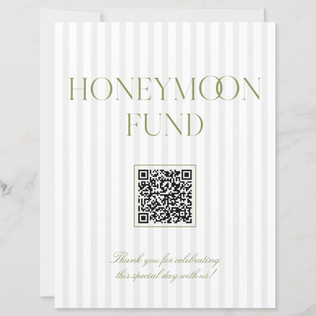 Lámina Sage Green & Beige Honeymoon Fund QR Code Sign (Anverso)