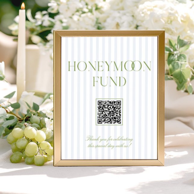 Lámina Sage Green & Blue Honeymoon Fund QR Code Sign (Subido por el creador)