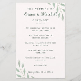 Lámina Sage Green Botanical Minimal Wedding Program Card
