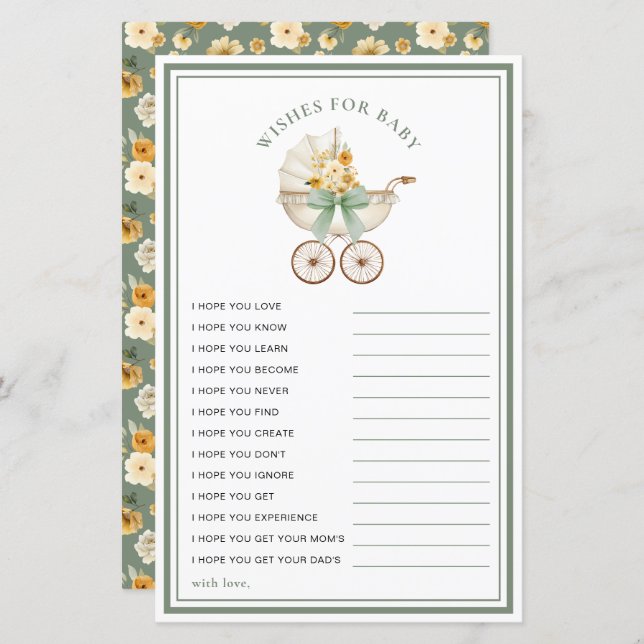 Lámina Sage Green Carriage Wishes for Baby Card (Anverso / Reverso)