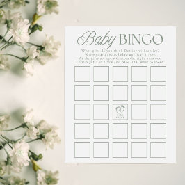 Lámina Sage Green Minimal Baby Shower Bingo Game