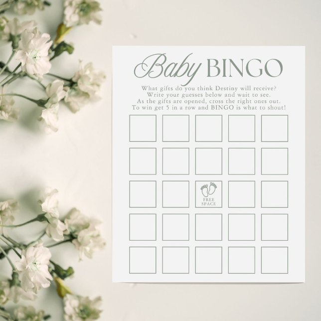 Lámina Sage Green Minimal Baby Shower Bingo Game (Subido por el creador)