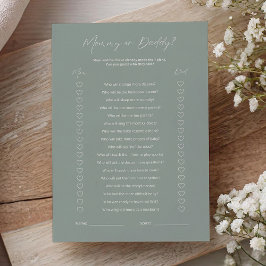 Lámina Sage Green Minimalist Mom or Dad Baby Shower Game