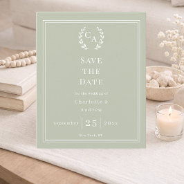 Lámina Sage green monogram wreath wedding Save the Date 