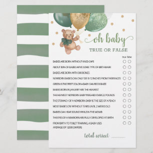 Lámina Sage Green Oh Baby True O False Game Teddy Bear