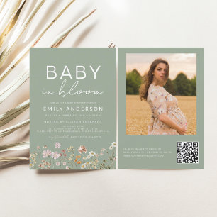 Lámina Sage Green QR Code Wilflower Baby en una ducha de 