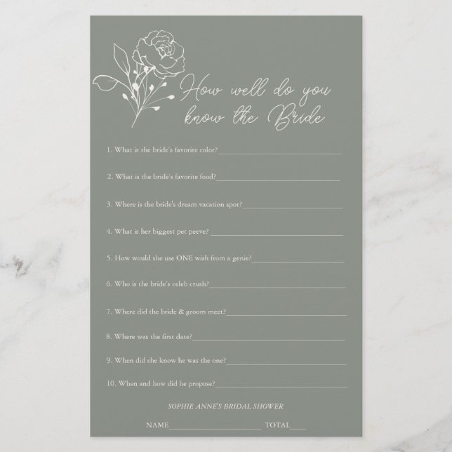 Lámina Sage Green quien conoce el juego de la ducha de no (Anverso)