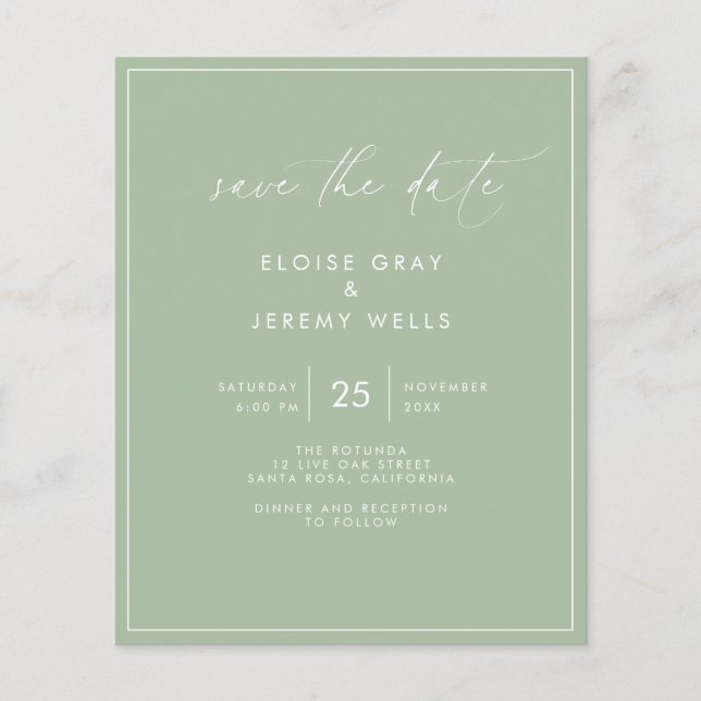 Lámina Sage Green Save the Date Postcard (Anverso)