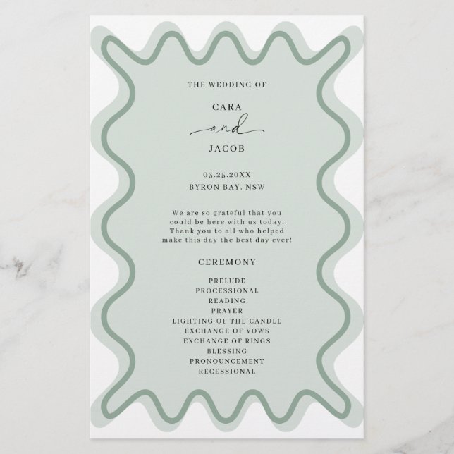 Lámina Sage Green Wavy Border Ceremony Program (Anverso)