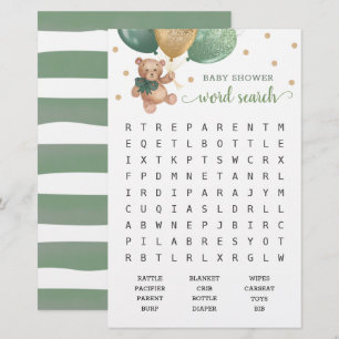 Lámina Sage Green Word Search Scramble Game Teddy Bear