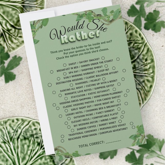 Lámina Sage Greenery Bridal Shower Would She Rather Game (Subido por el creador)