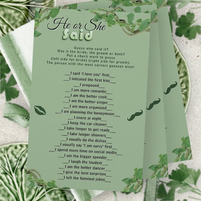 Lámina Sage Greenery He Said She Said Bridal Shower Game (Subido por el creador)